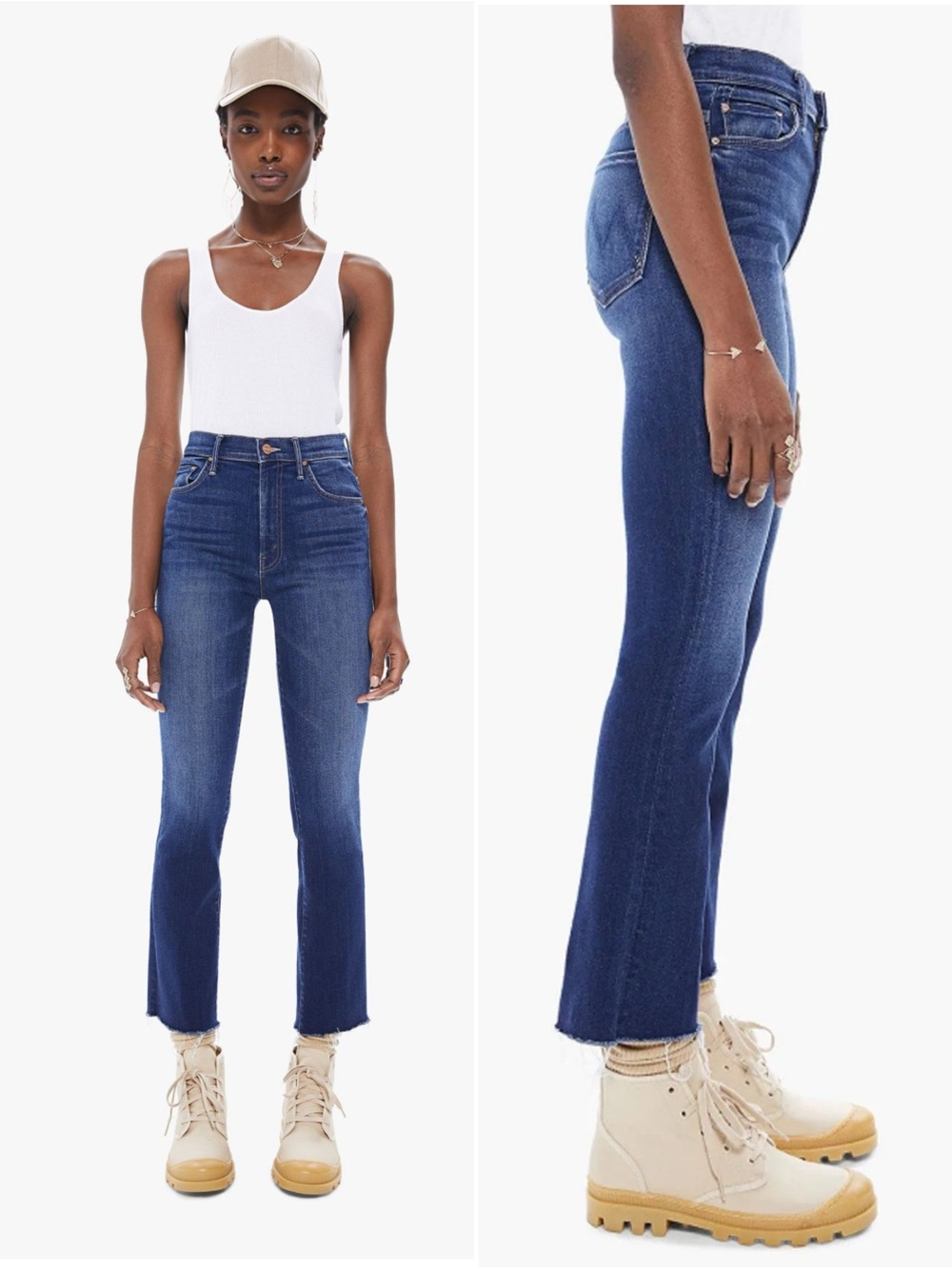 MOTHER Insider Ankle Fray Jeans Size 28 Blue Mid Rise Raw Hem Cropped Denim